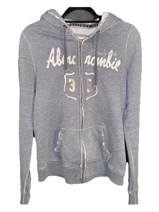 Abercrombie & Fitch Tops - Abercrombie & Fitch NY Womens Distressed Hoodie Gray Full Zip Y2K logo preppy